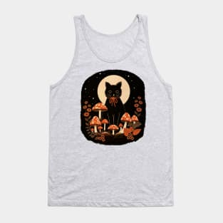 Black Cat with Mushrooms Tank Top